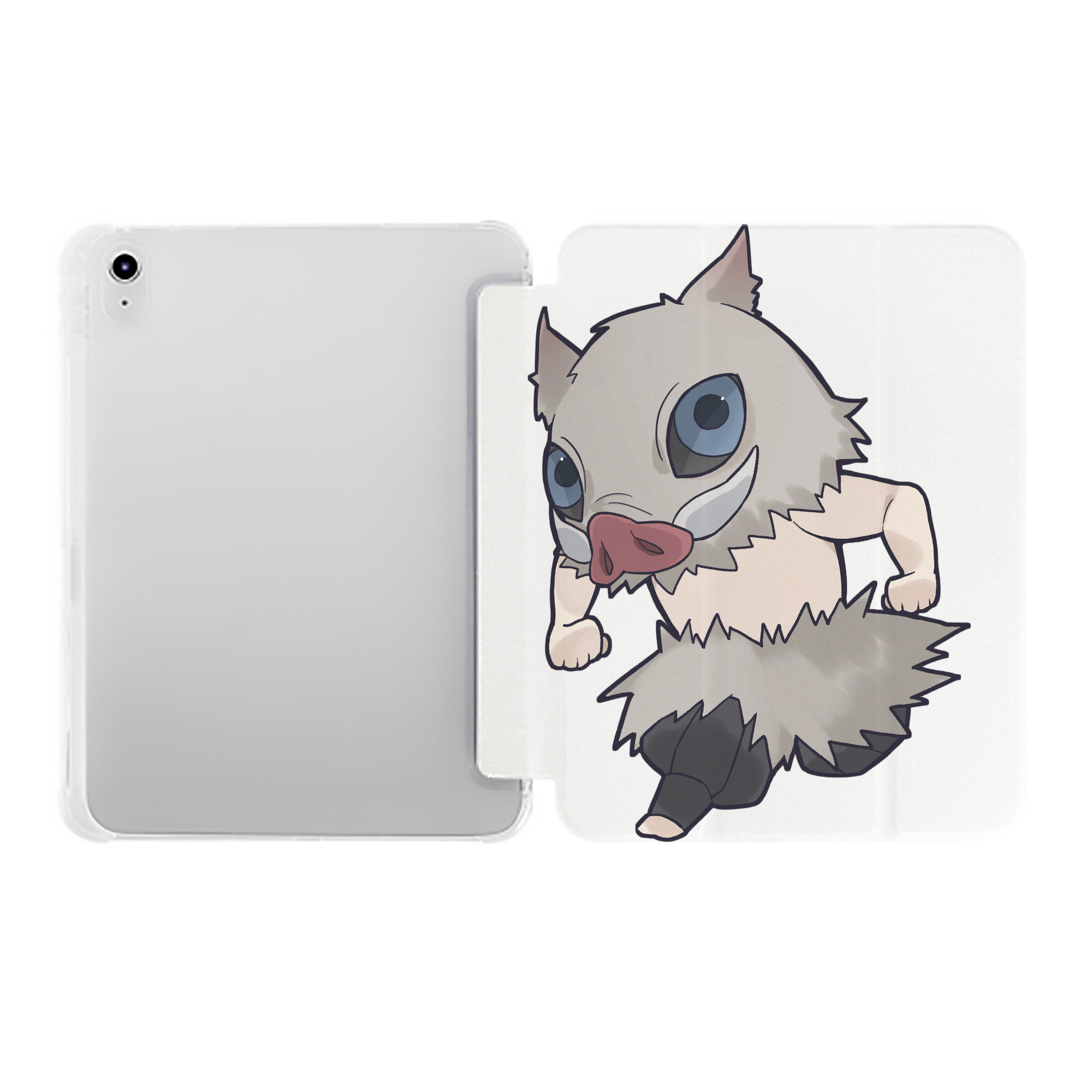 （画像用） 鬼滅の刃（きめつのやいば）嘴平 伊之助／はしびら いのすけ Hashibira Inosuke IPad ケース ペン収納付き 三つ折りスタンド PUレザー×シリコン 対応機種9.5/10.5/10.9インチ